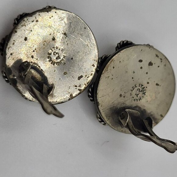 Handmade Italy AP Sterling Silver Coral Clip On Round Floral 0.75in - Picture 3 of 3